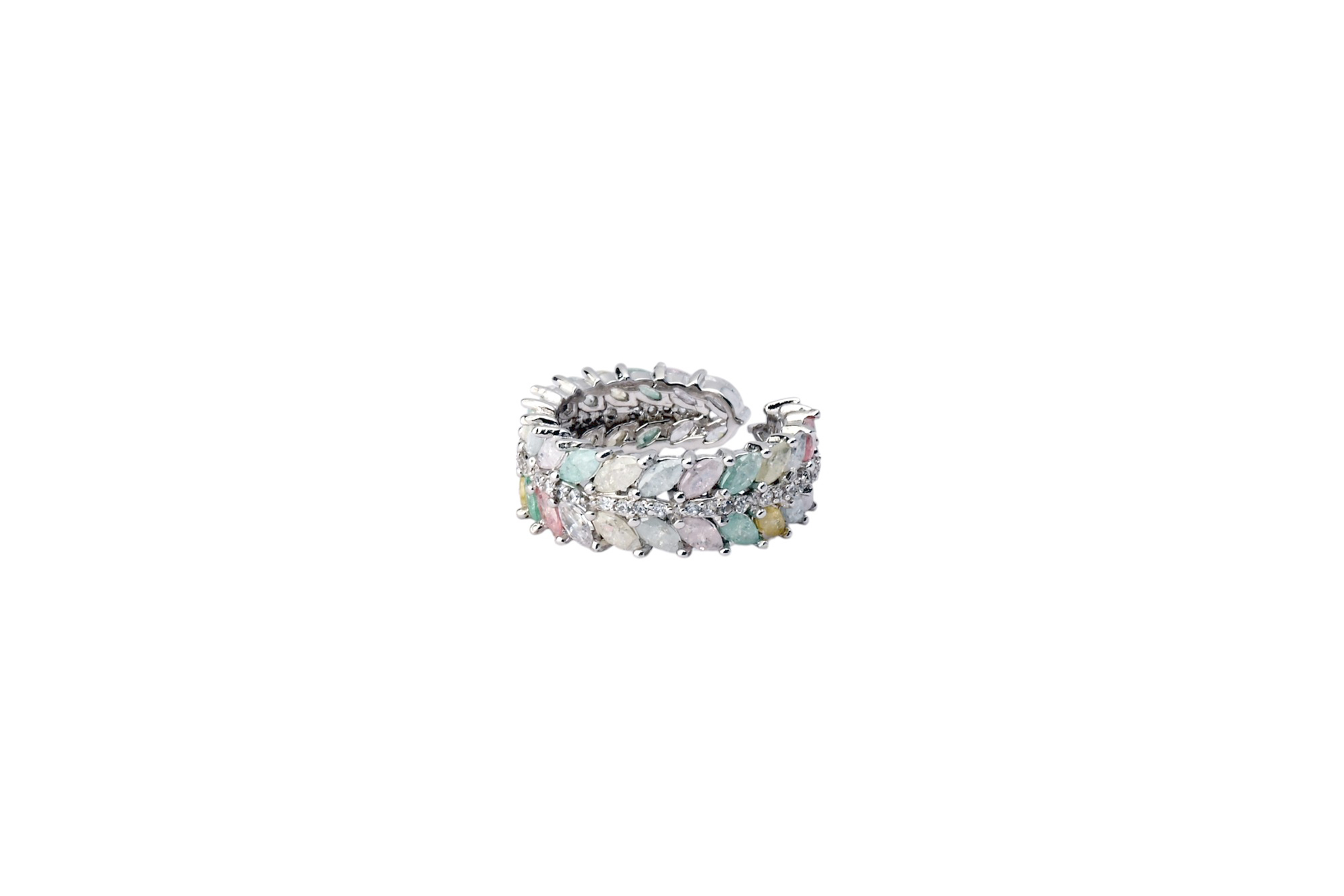 Elegant Multicolor Gemstone Silver Ring