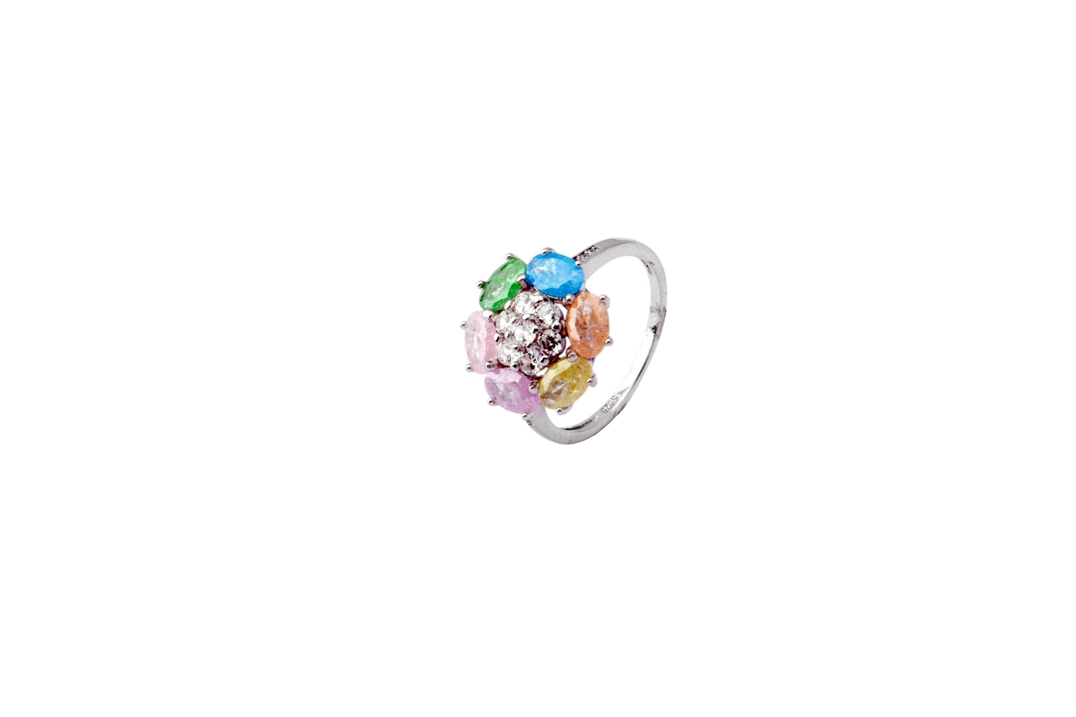 Multi-Color Gemstone Flower Ring  
