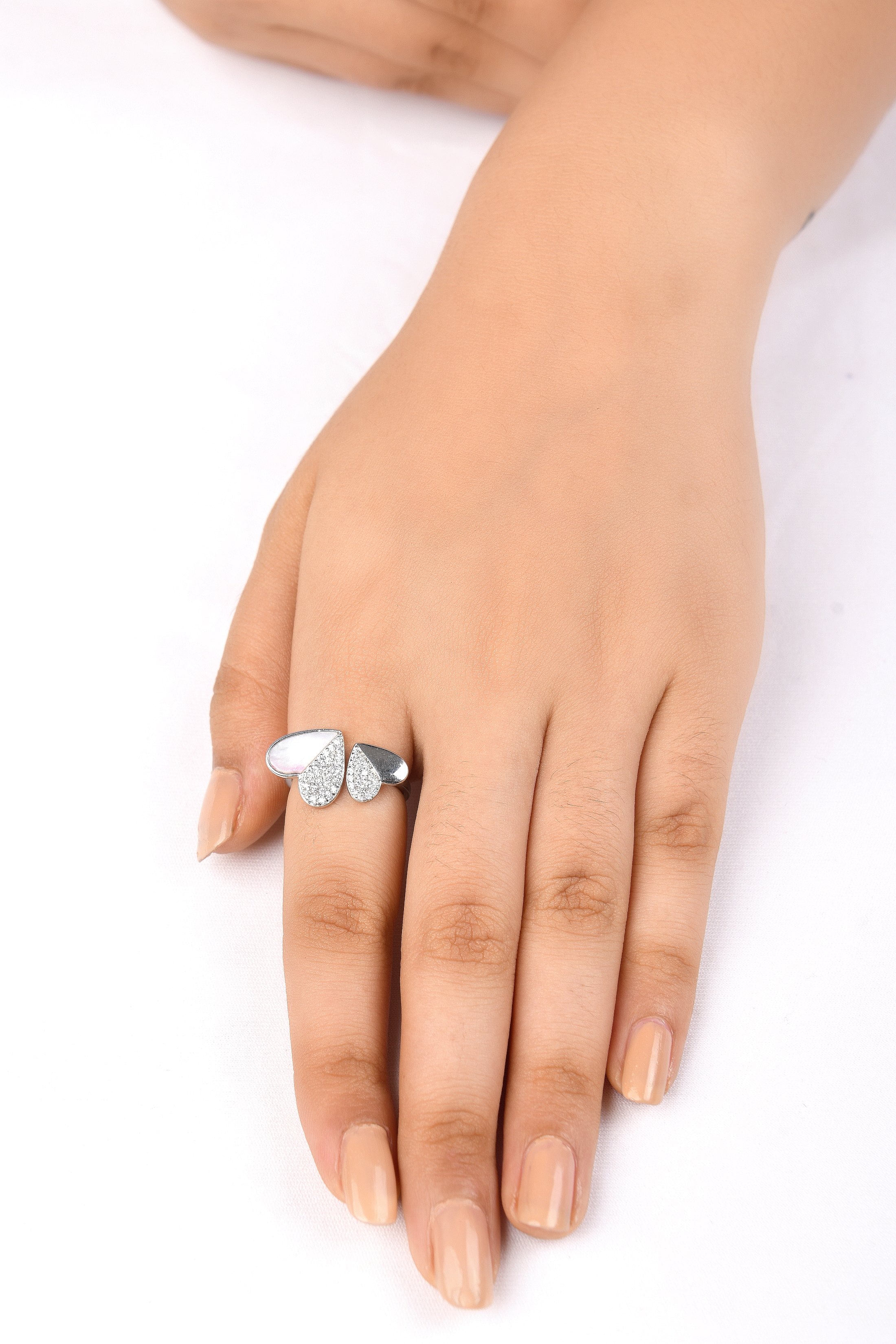 Elegant Double Heart Ring – Sterling Silver with Sparkling Accents